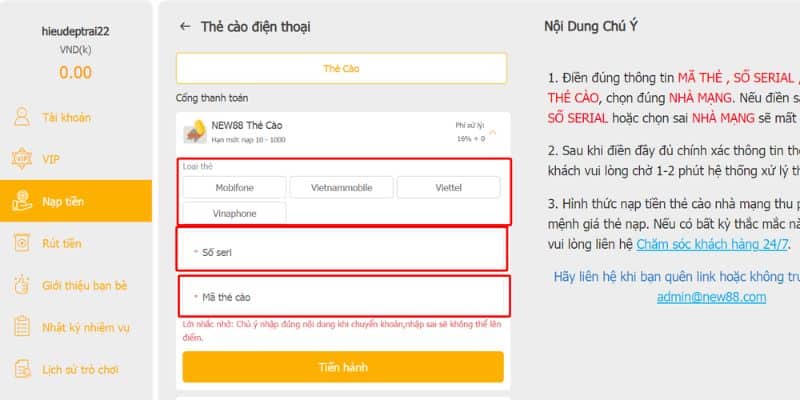 Nạp Tiền New88: Hướng Dẫn Cách Nạp Tiền Chính Xác 20 Nạp tiền New88 bằng thẻ cào